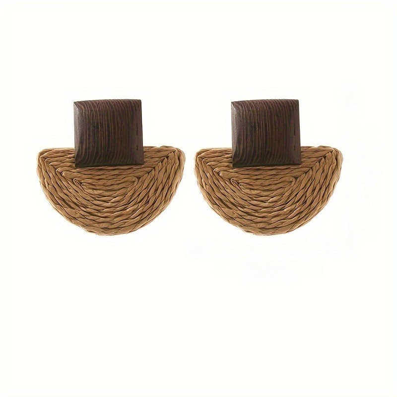 Wood Square Woven Earrings