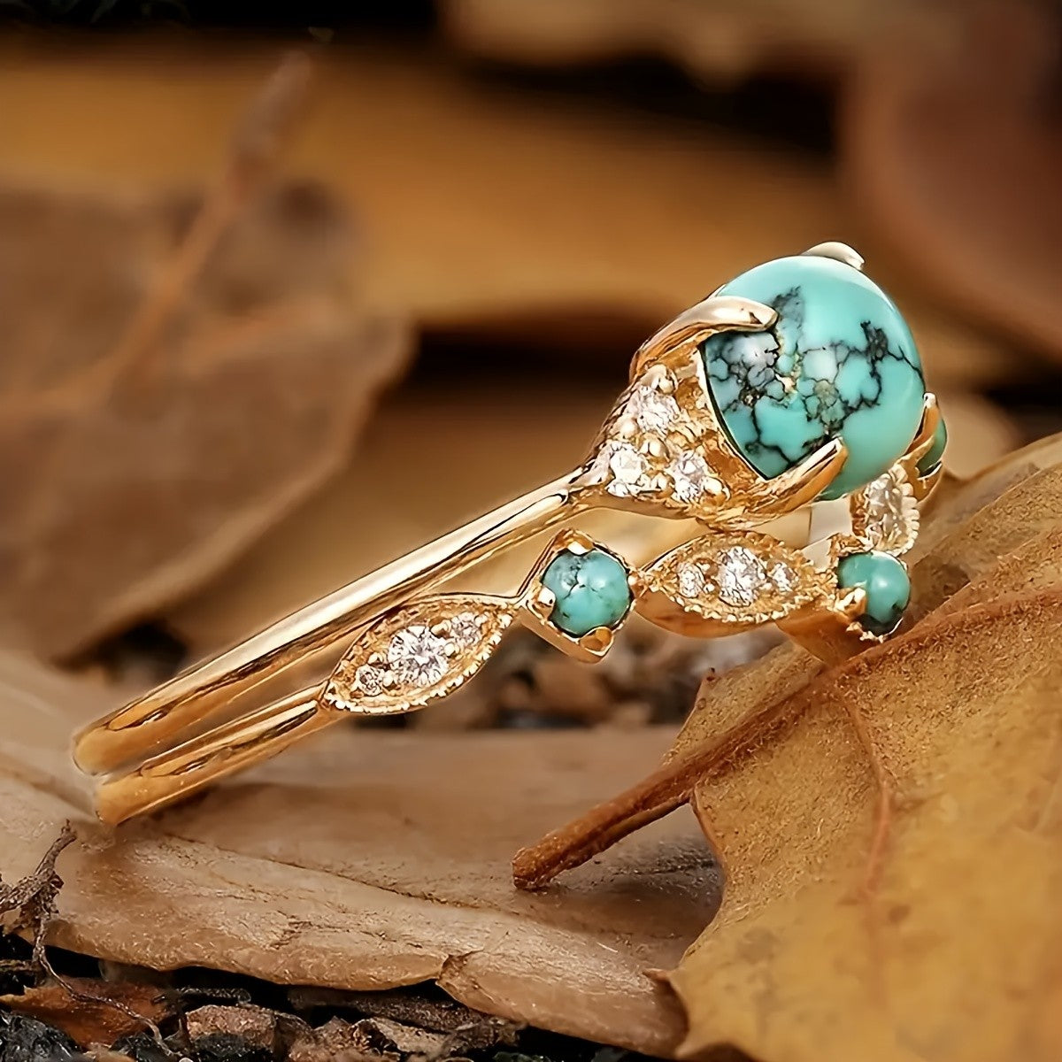 Turquoise & Crystal Ring Set