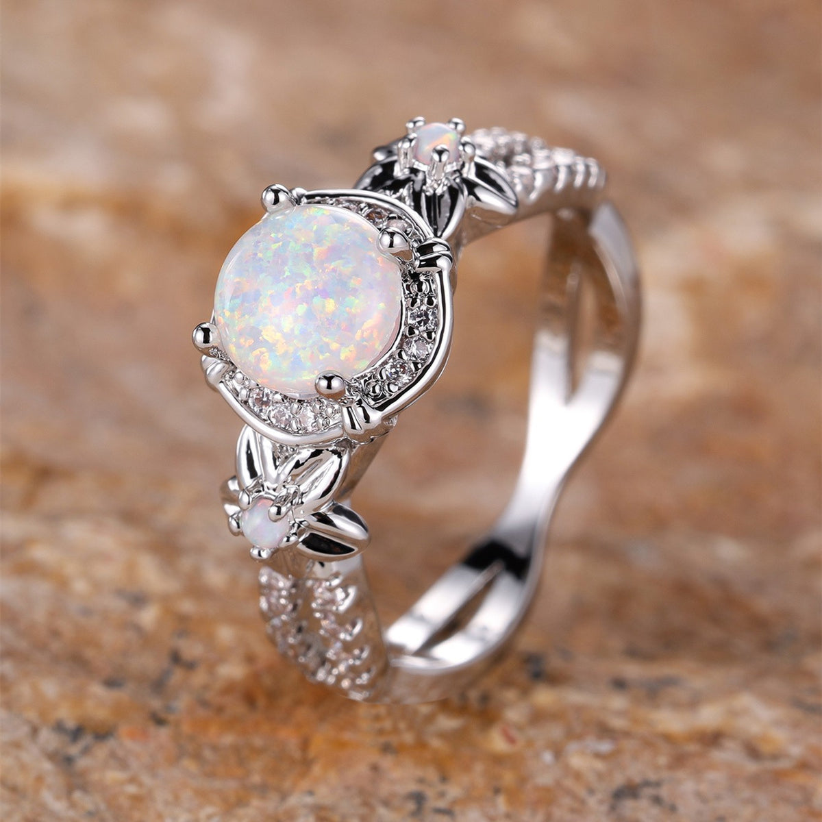 Opal Vine Leaf Ring