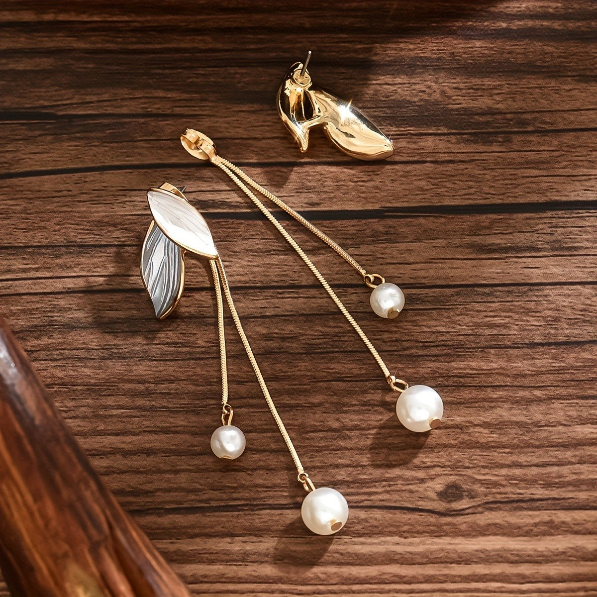 Enamel Leaf Pearl Drop Earrings
