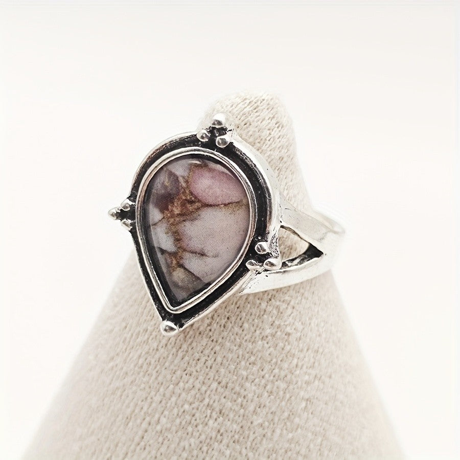 Pink Mosaic Teardrop Ring