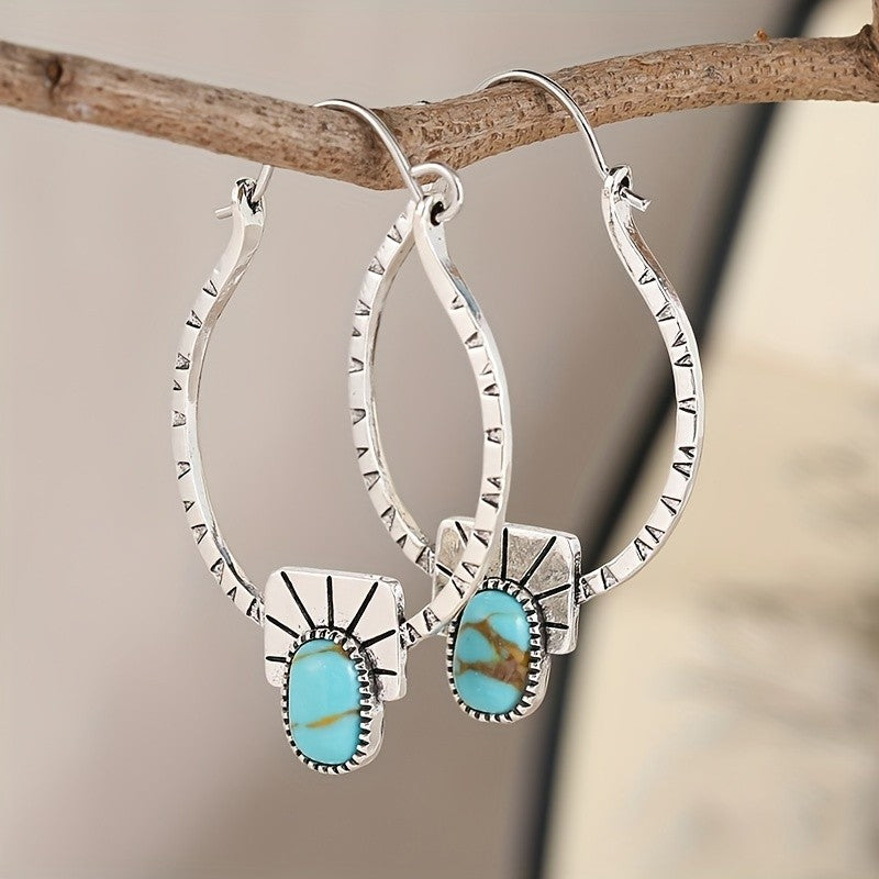 Turquoise Square Hoop Earrings