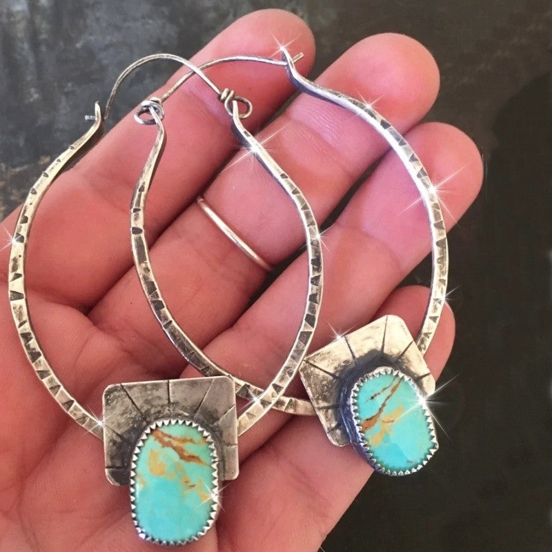 Turquoise Square Hoop Earrings