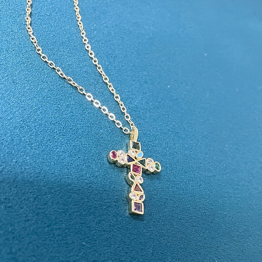 Multicolor Gemstone Cross Necklace