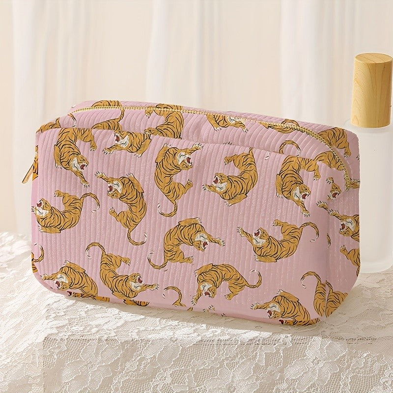 Pink Tiger Print Cosmetic Bag