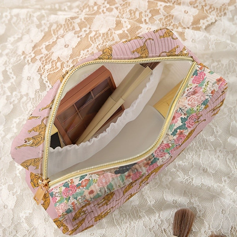 Pink Tiger Print Cosmetic Bag