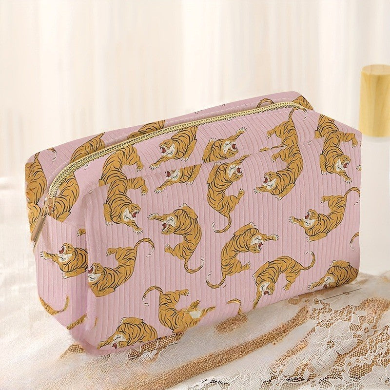 Pink Tiger Print Cosmetic Bag