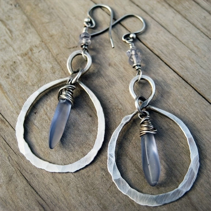 Hammered Hoop Drop Earrings