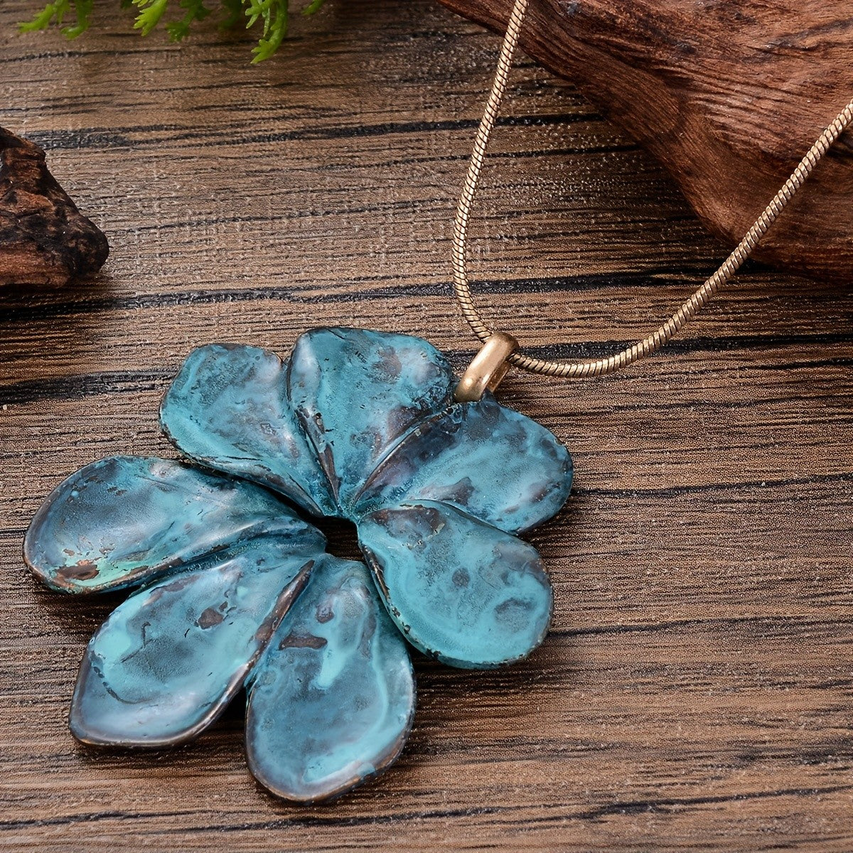 Sculpted Flower Petal Pendant Necklace