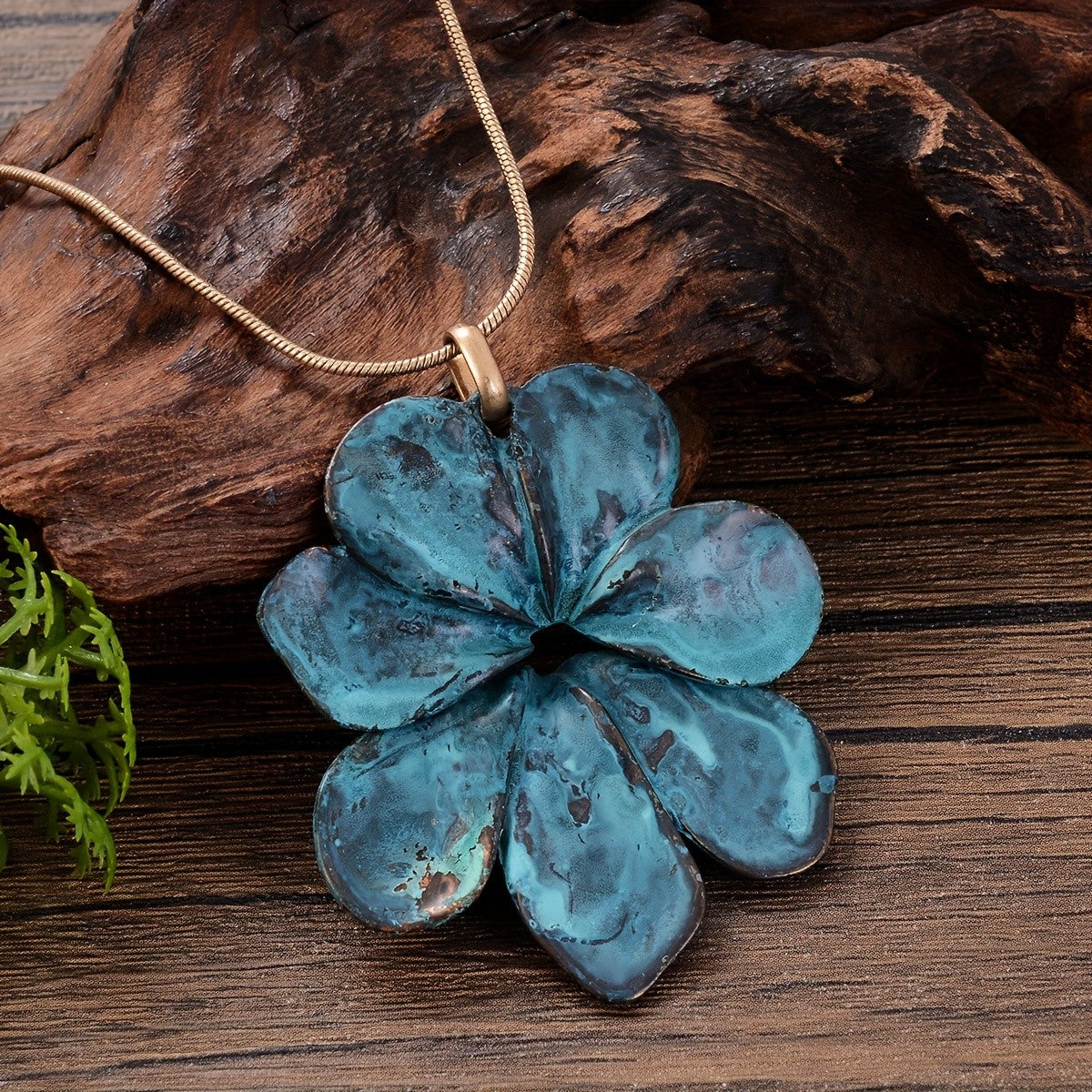 Sculpted Flower Petal Pendant Necklace
