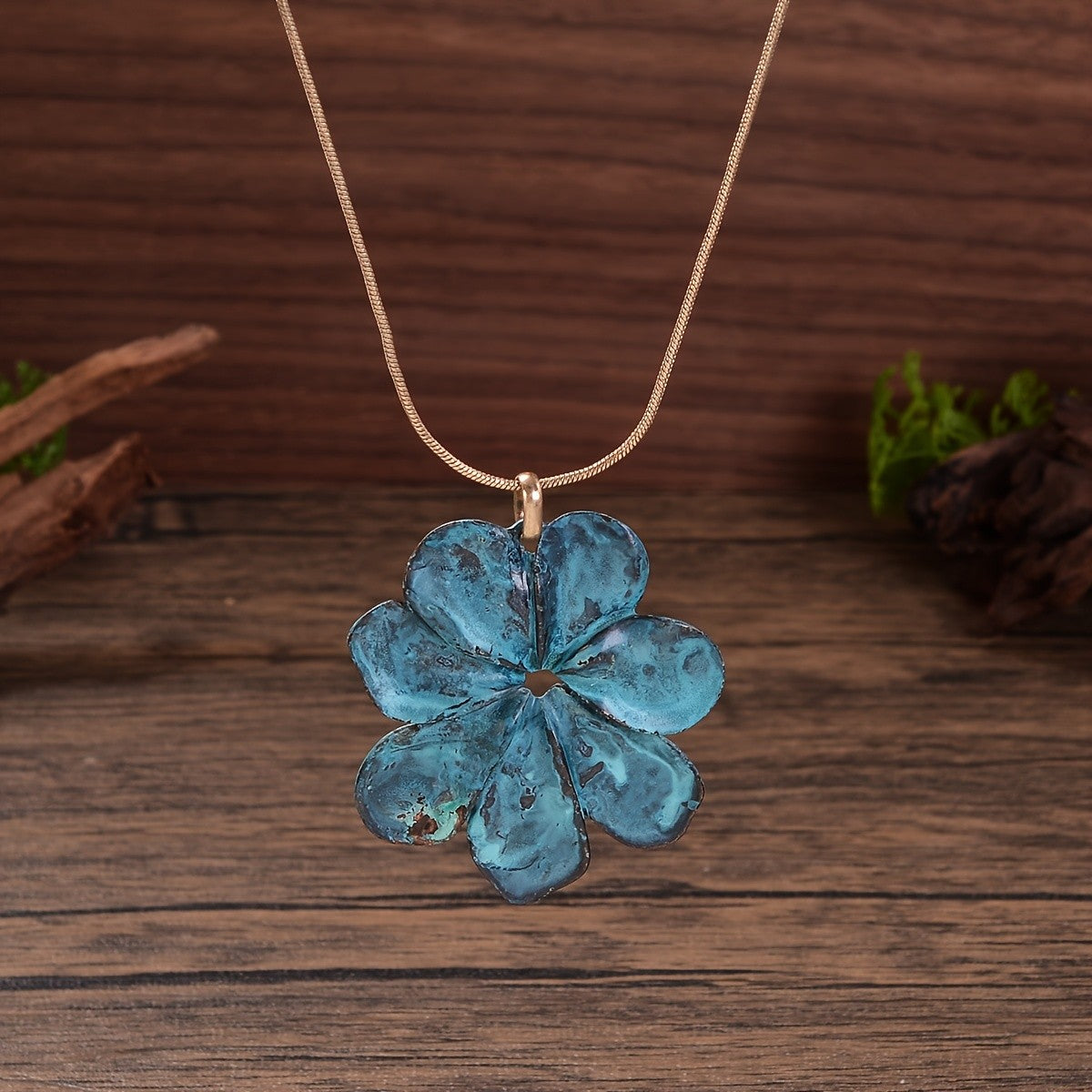 Sculpted Flower Petal Pendant Necklace