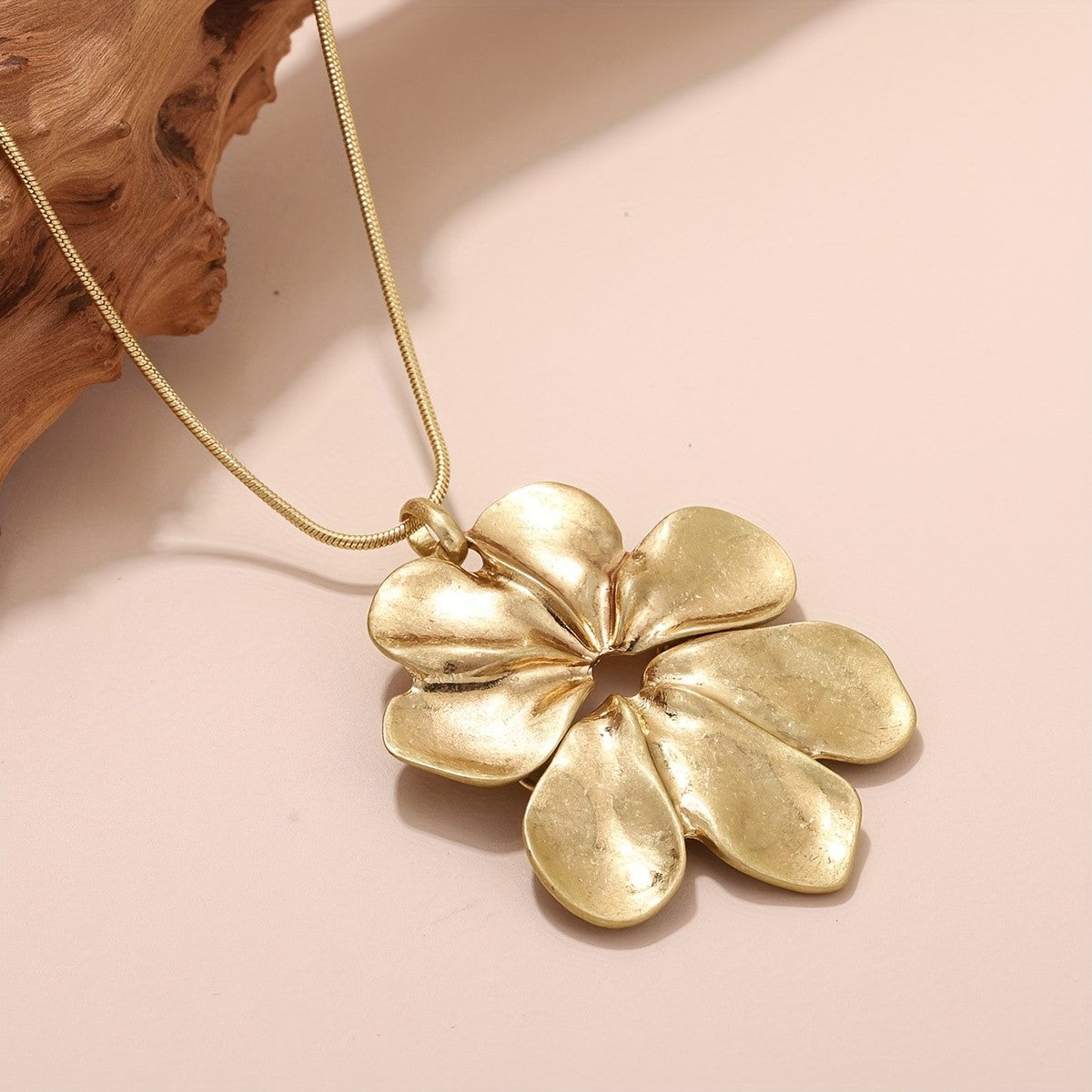 Sculpted Flower Petal Pendant Necklace