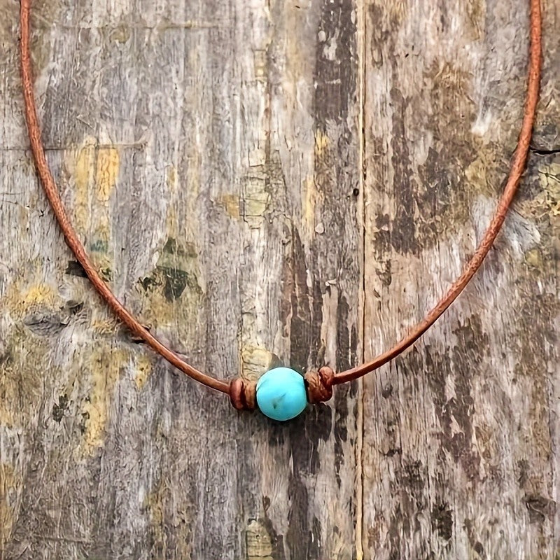 Turquoise Bead Knot Cord Necklace