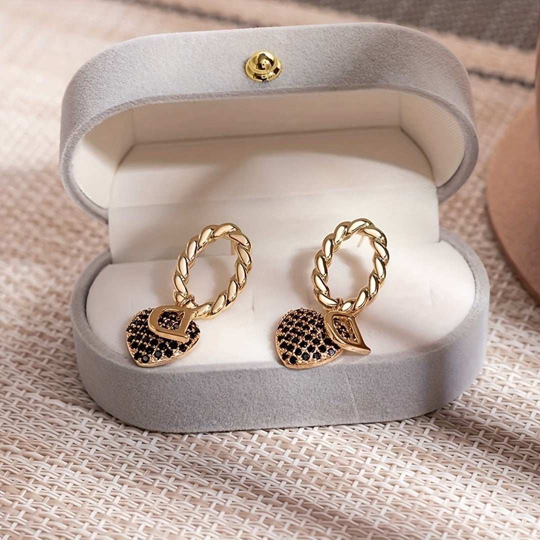 Black Zircon Initial Heart Earrings