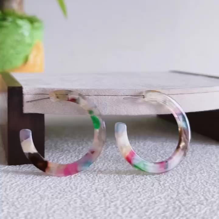Colorful Marble Hoop Earrings