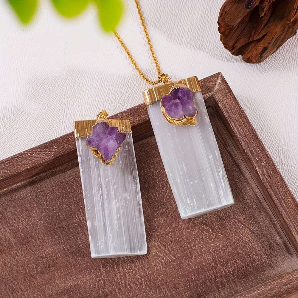 Selenite & Amethyst Pendant Necklace