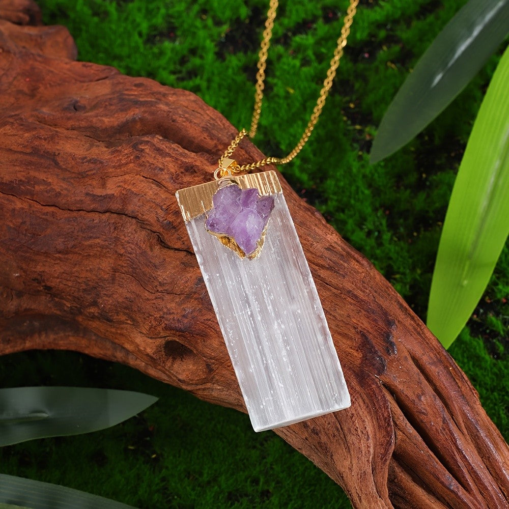 Selenite & Amethyst Pendant Necklace