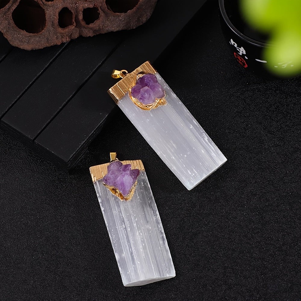 Selenite & Amethyst Pendant Necklace