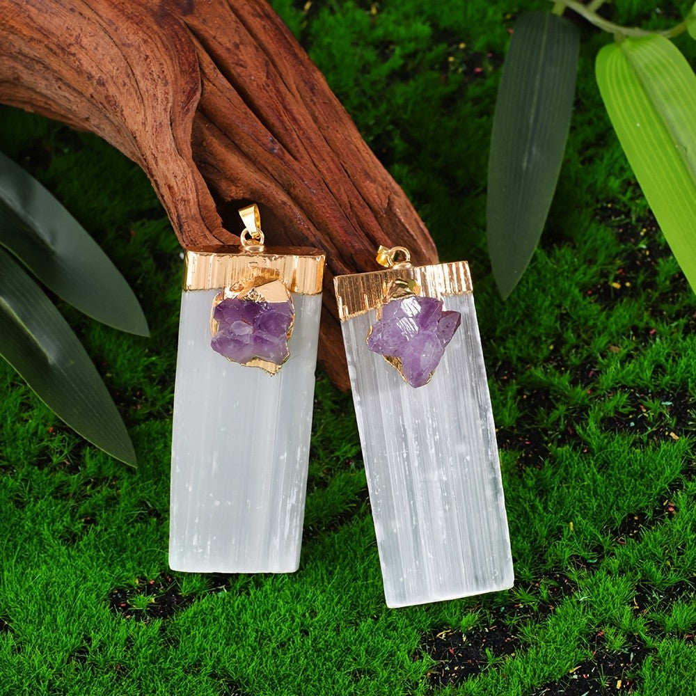 Selenite & Amethyst Pendant Necklace