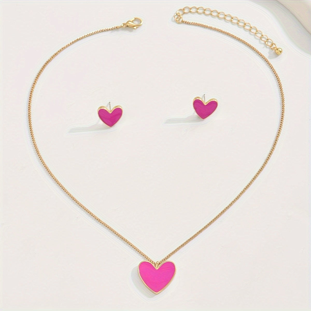 Enamel Heart Necklace & Earring Set