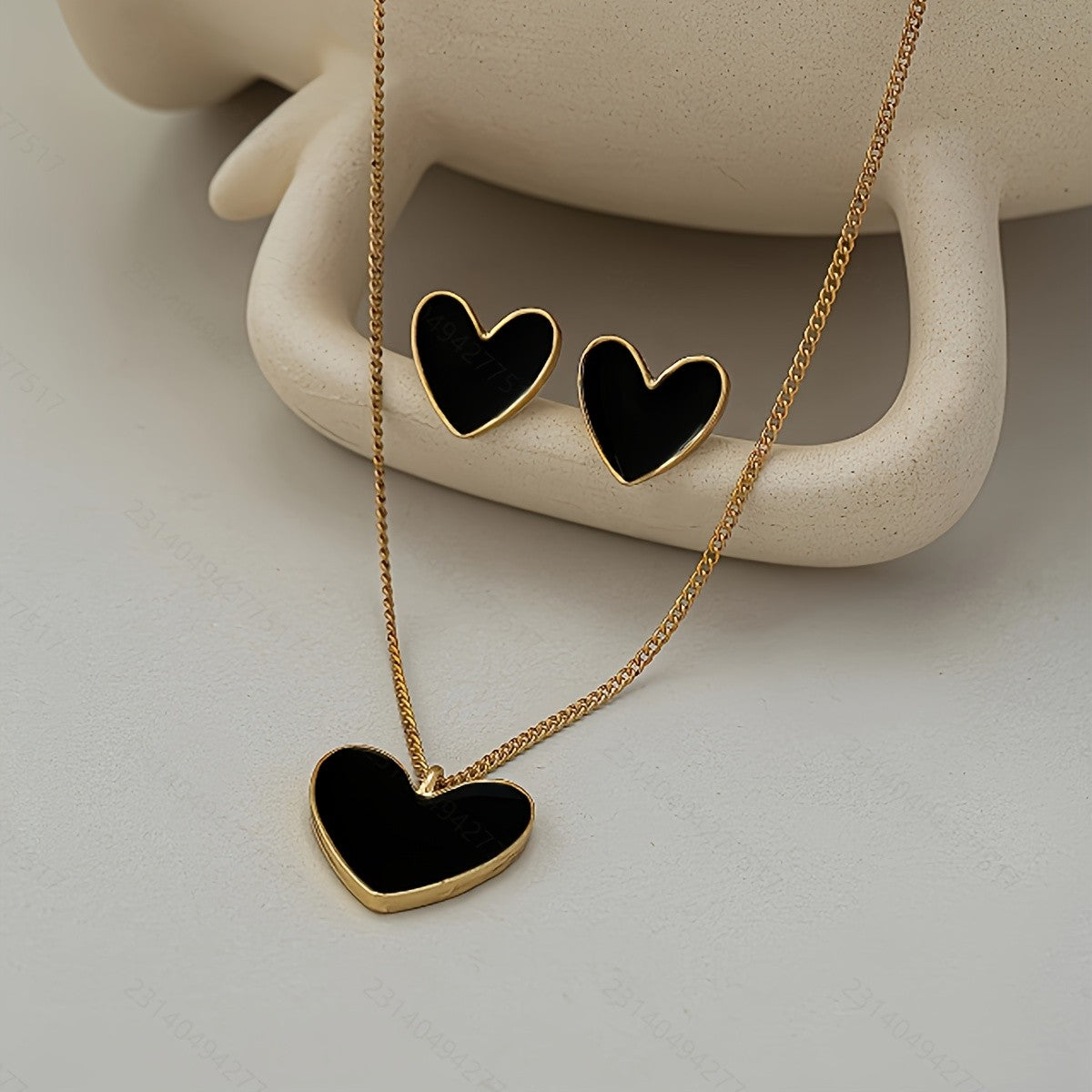 Enamel Heart Necklace & Earring Set