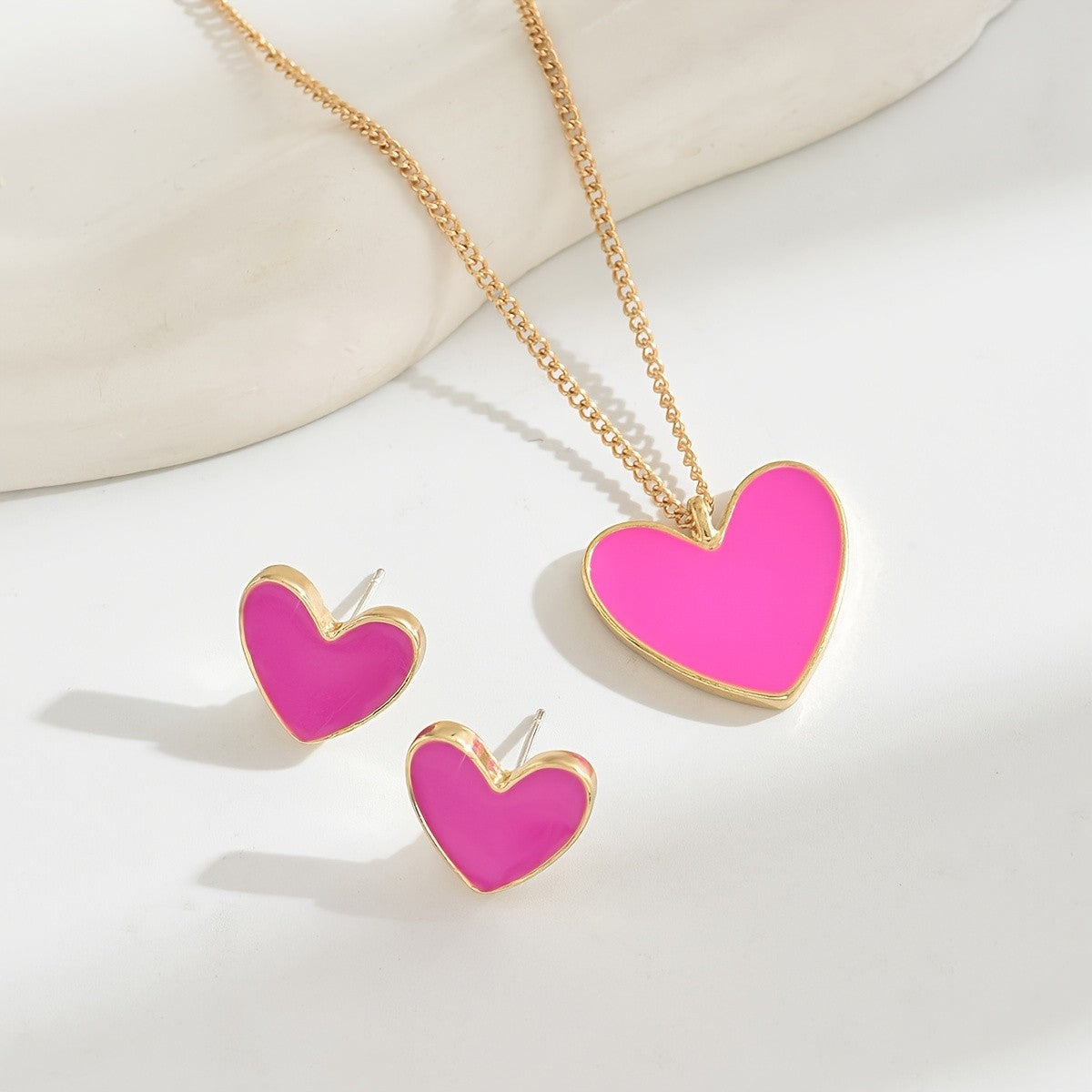 Enamel Heart Necklace & Earring Set