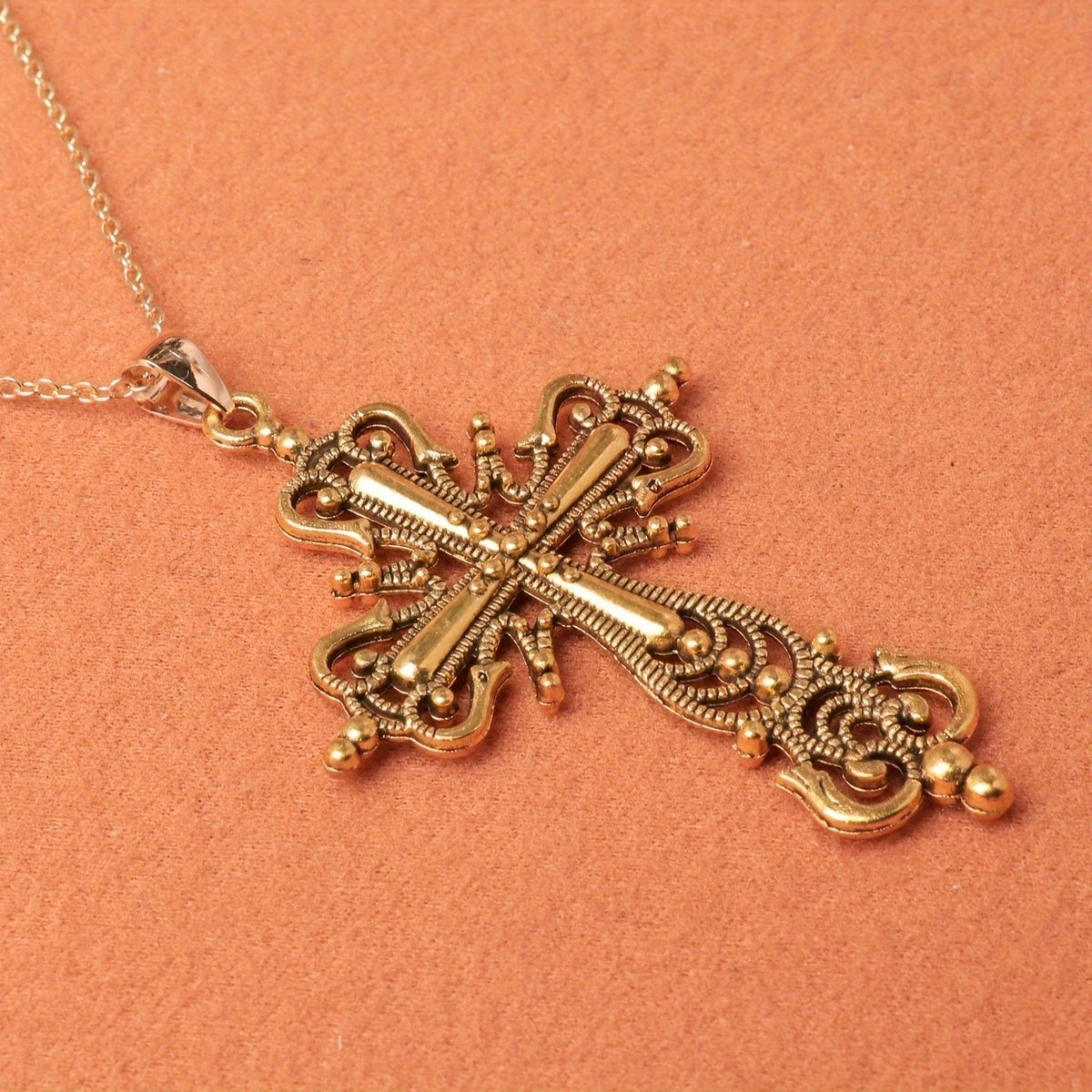 Beaded Scroll Cross Pendant Necklace