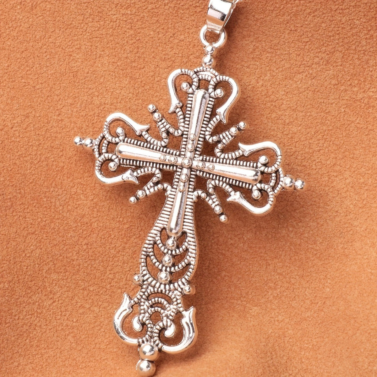 Beaded Scroll Cross Pendant Necklace