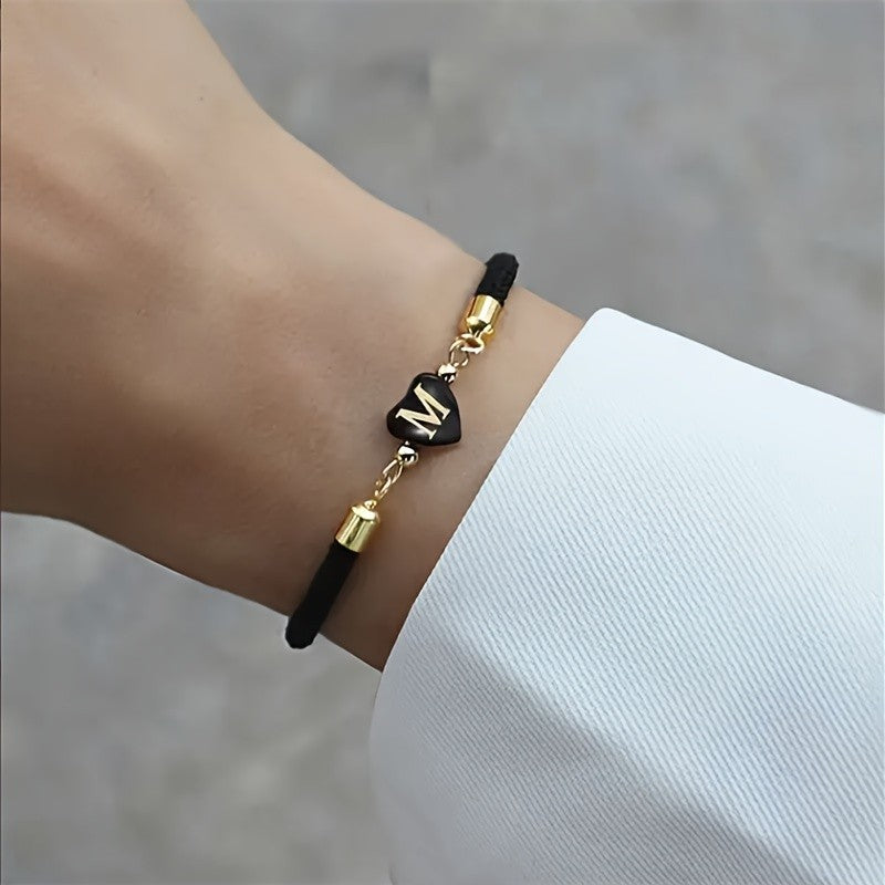 Black Initial Heart Bracelet