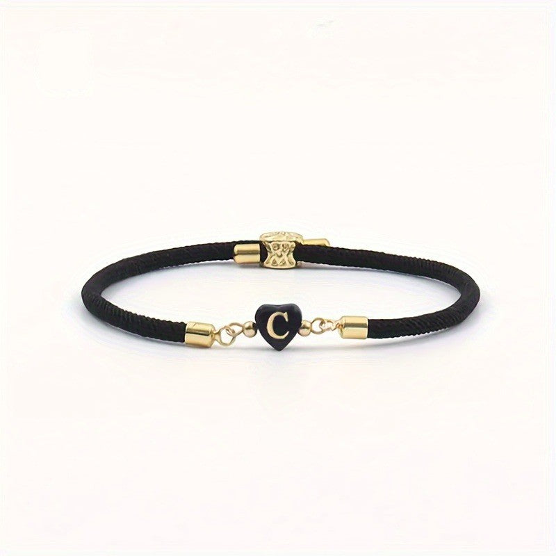 Black Initial Heart Bracelet