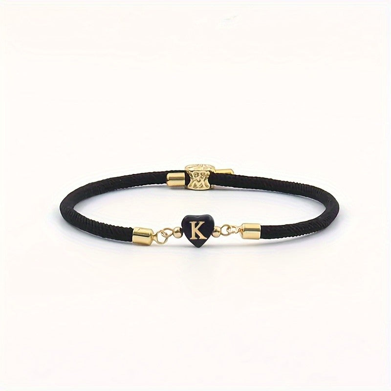 Black Initial Heart Bracelet