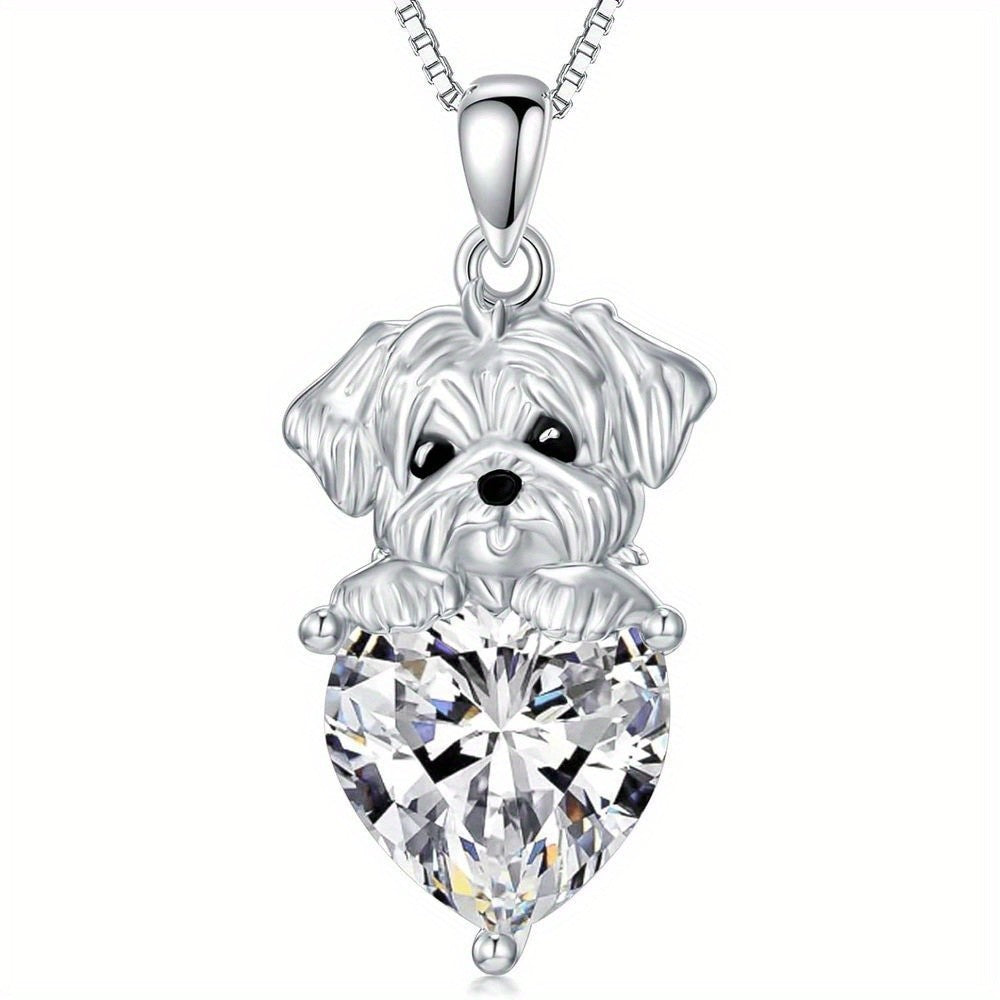 Puppy Dog Heart Crystal Necklace
