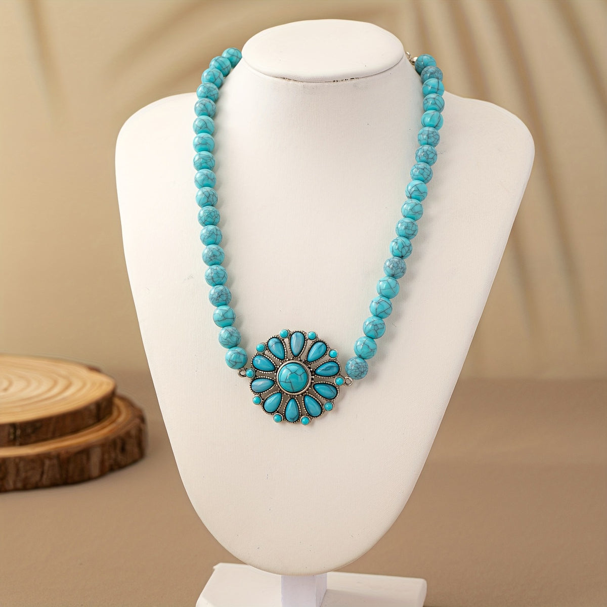 Turquoise Flower Medallion Necklace