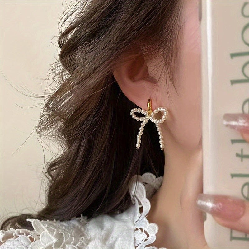 Faux Pearl Bow Earrings