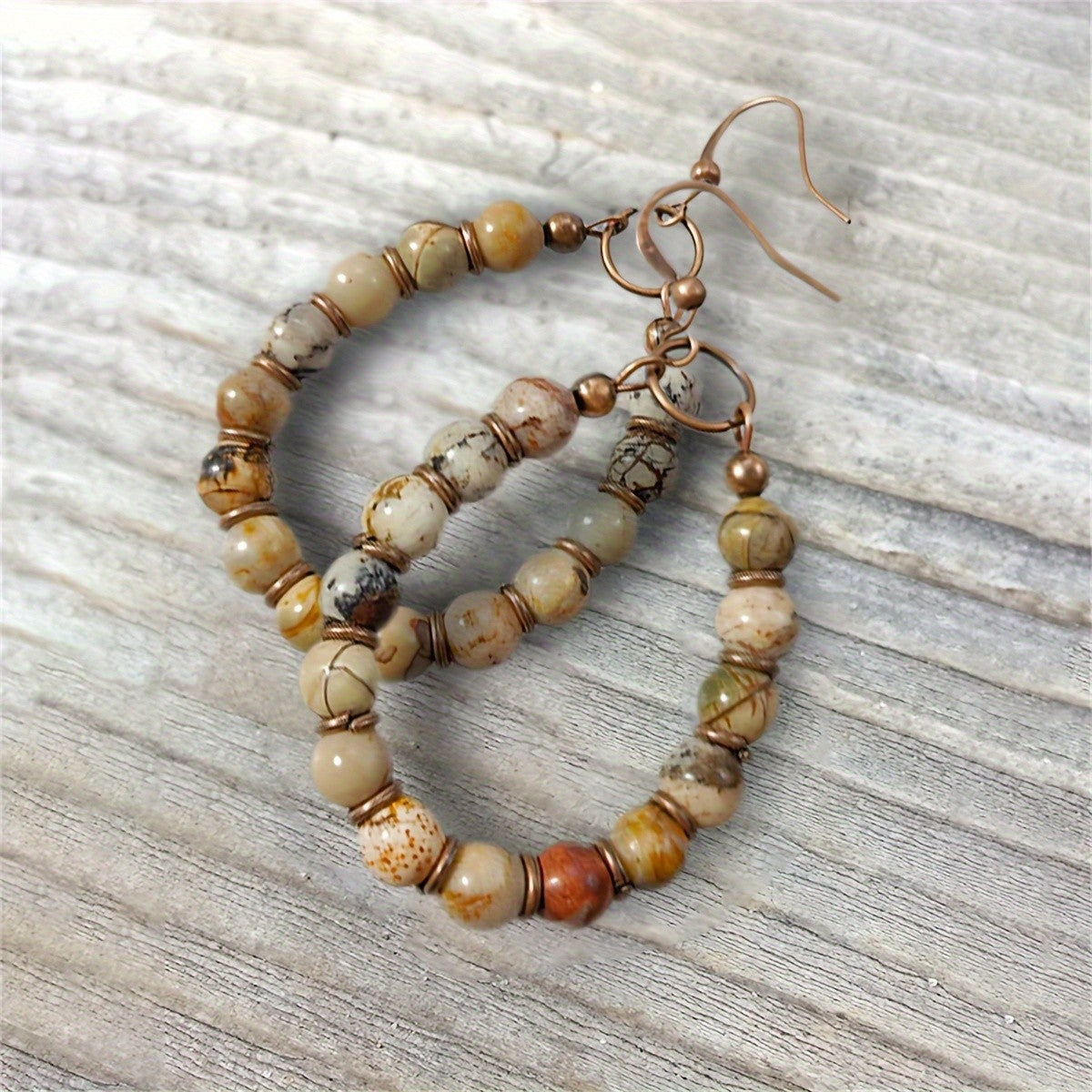 Stone Bead Dangle Hoop Earrings