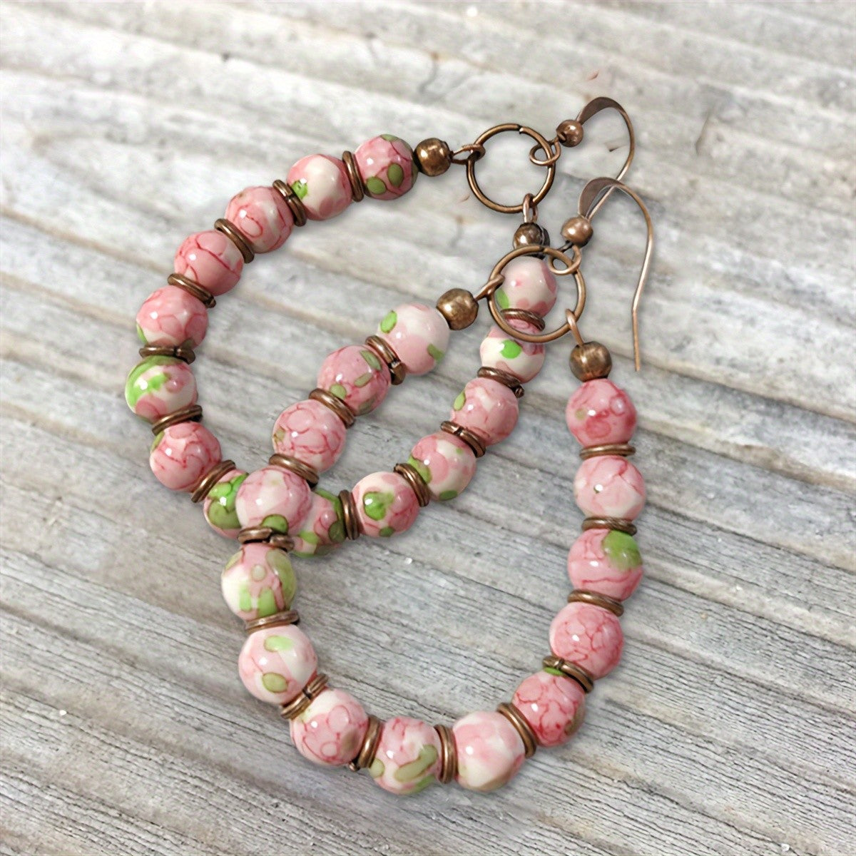 Stone Bead Dangle Hoop Earrings