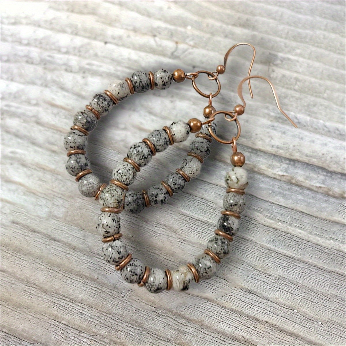 Stone Bead Dangle Hoop Earrings
