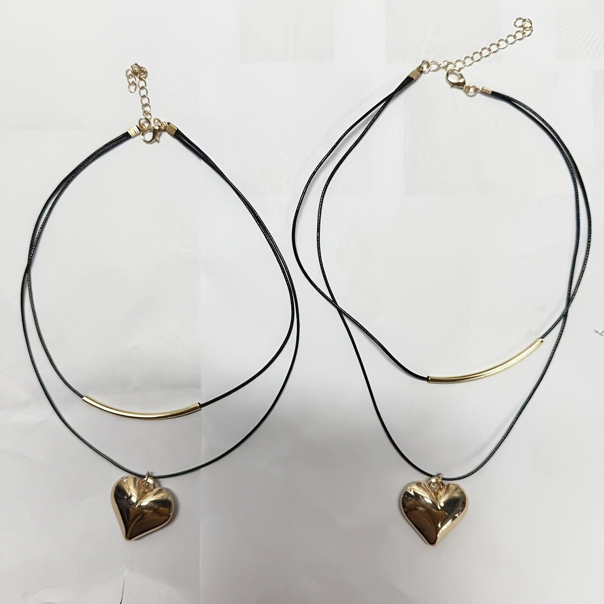Curved Bar & Heart Cord Necklace
