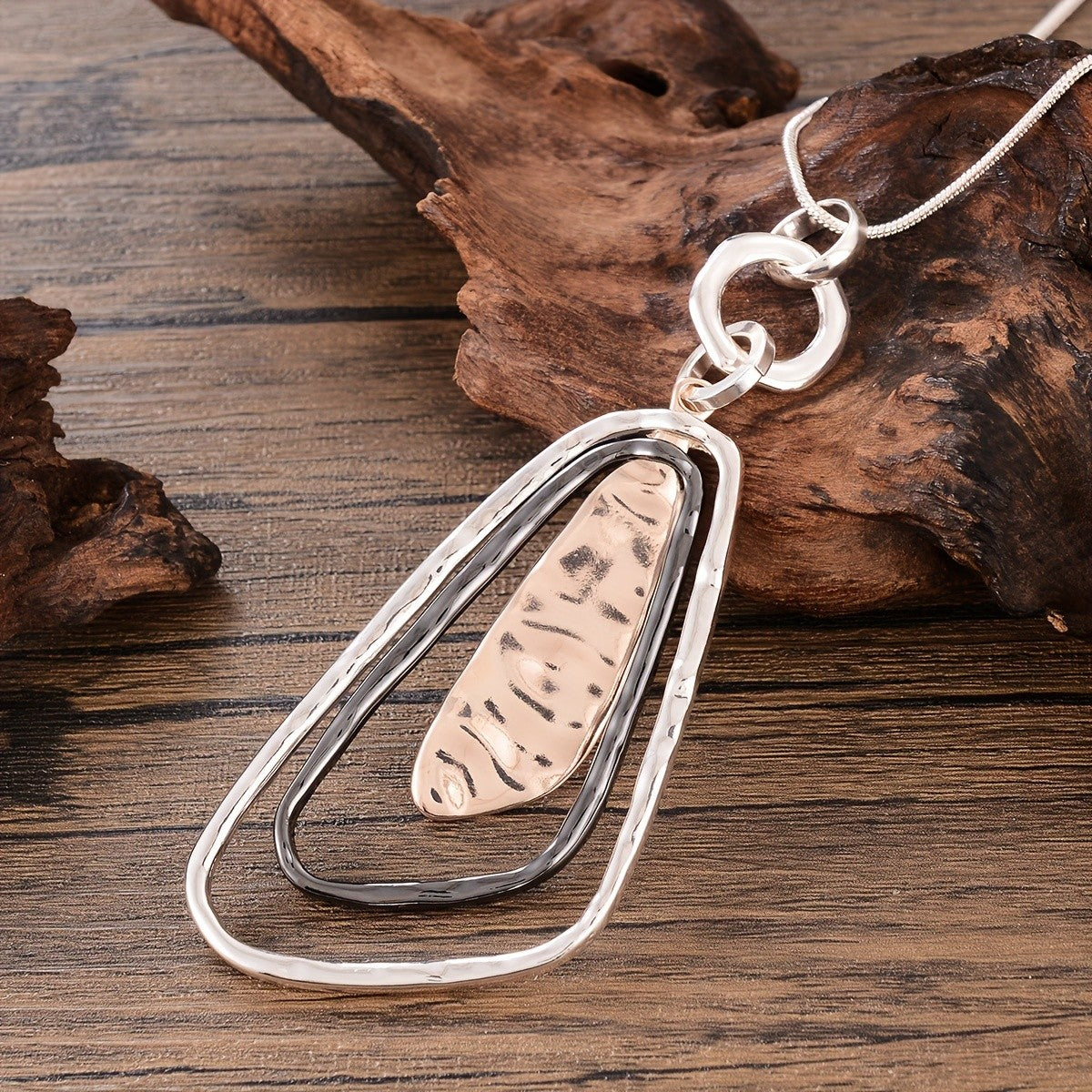 Hammered Geometric Layered Pendant Necklace