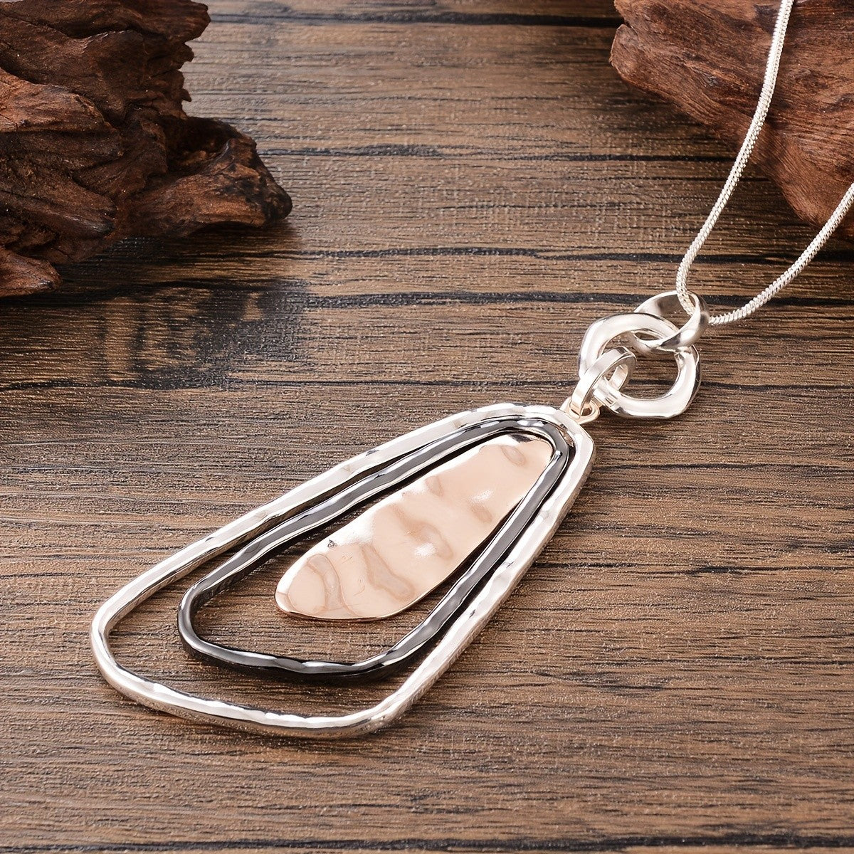Hammered Geometric Layered Pendant Necklace