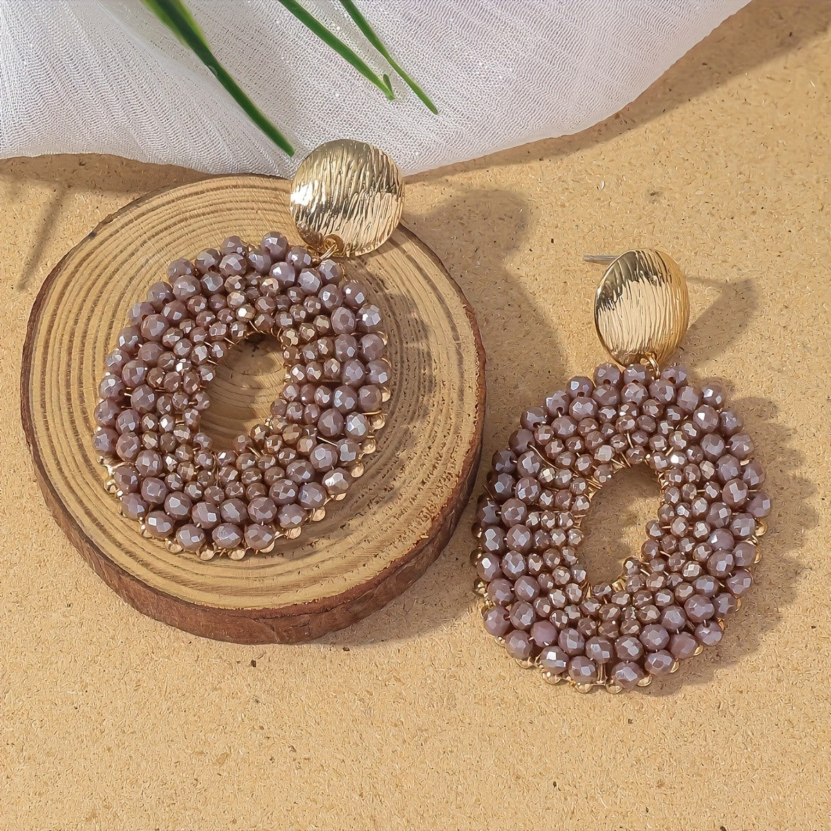 Blue Beaded Oval Drop Earrings