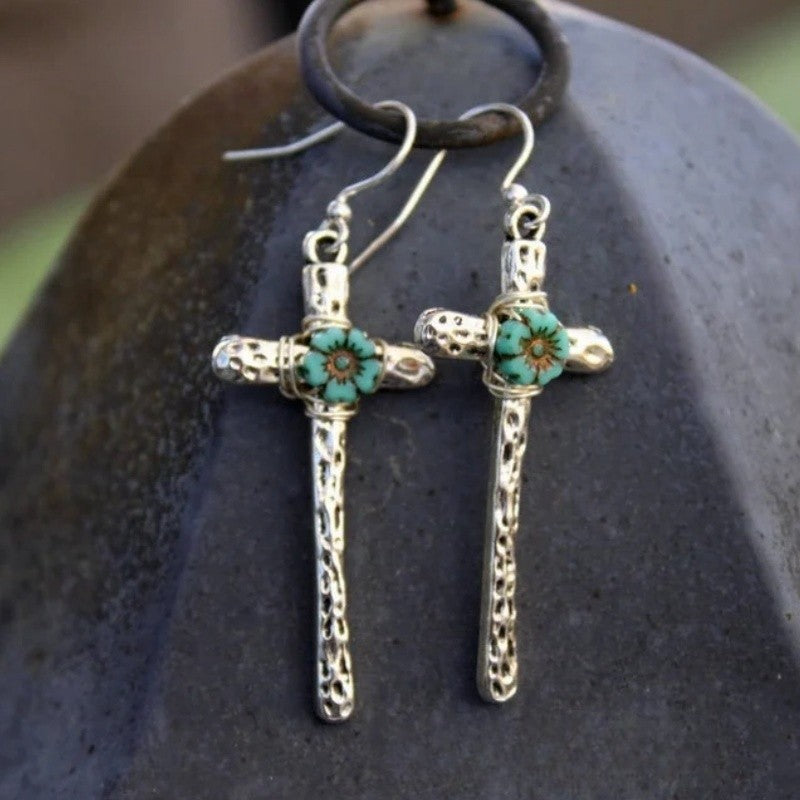 Textured Cross Flower Earrings
