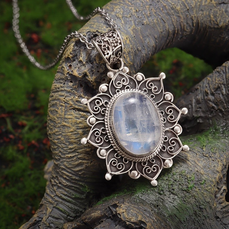 Moonstone Mandala Pendant Necklace