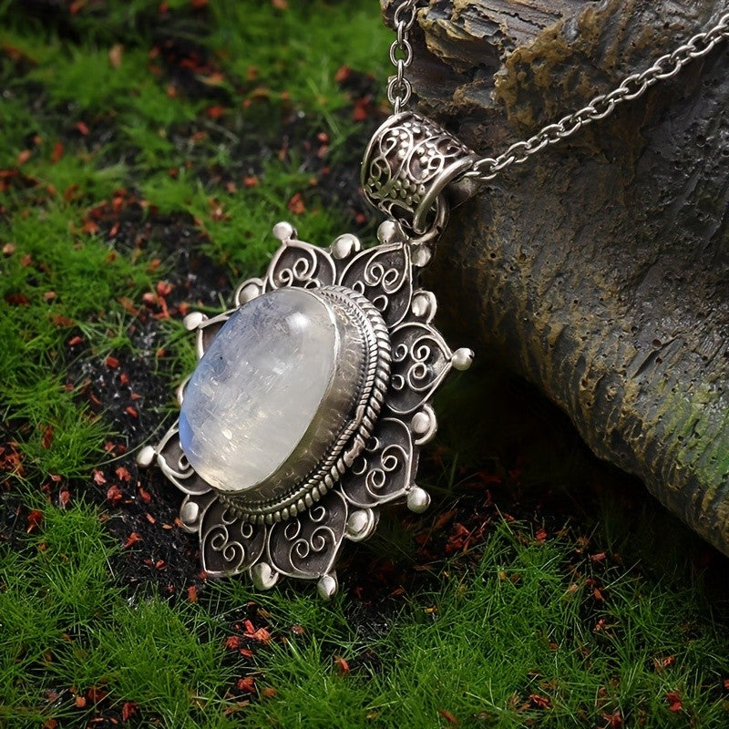 Moonstone Mandala Pendant Necklace