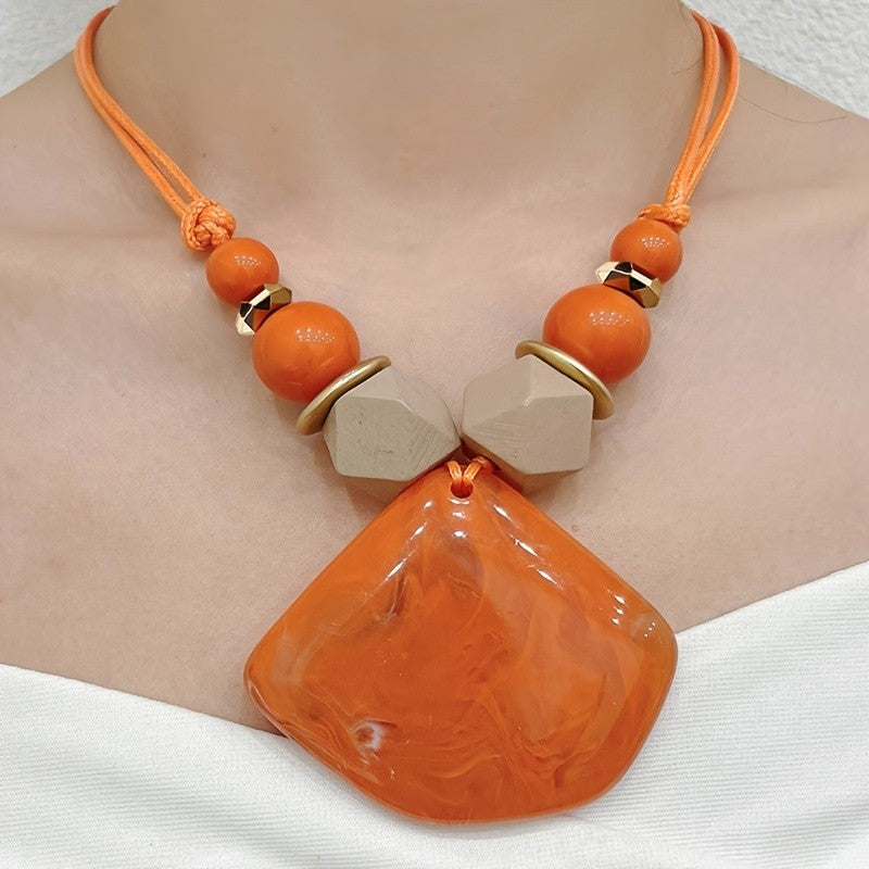Geometric Resin Shell Pendant Necklace