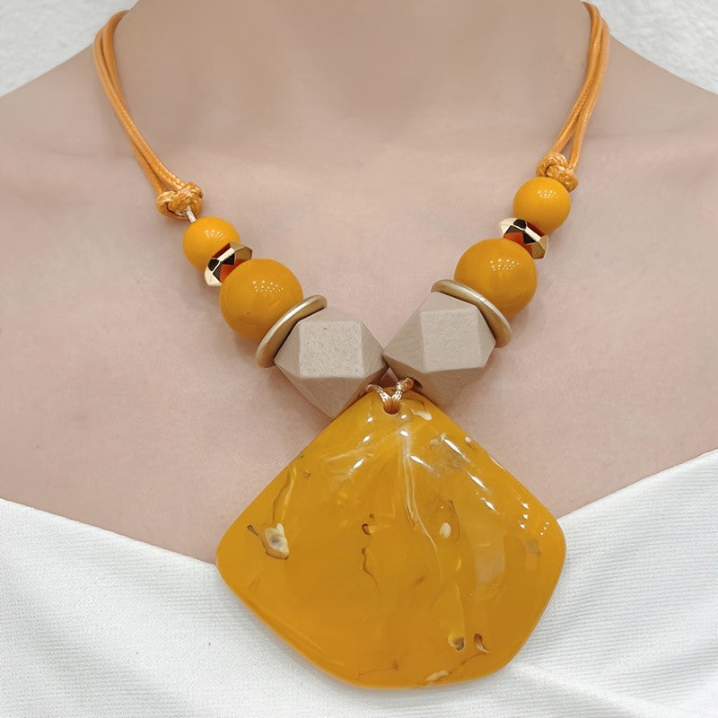 Geometric Resin Shell Pendant Necklace