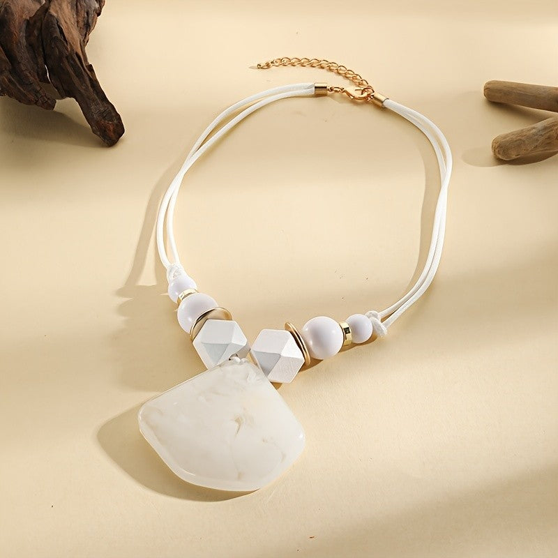 Geometric Resin Shell Pendant Necklace