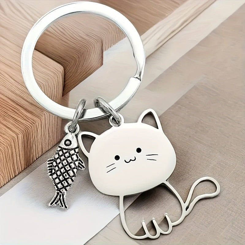 Smiling Cat & Fish Keychain