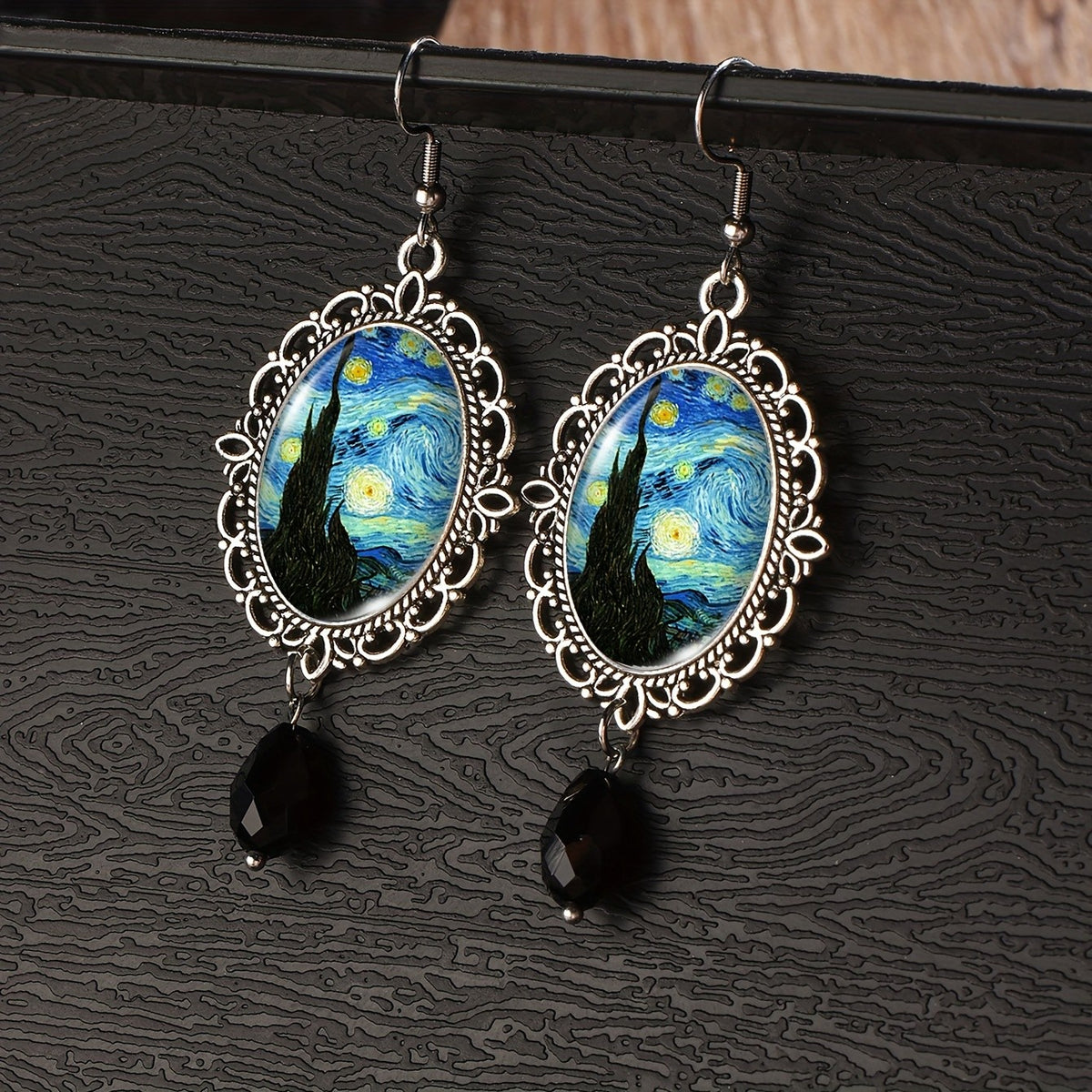 Swirling Night Sky Oval Earrings