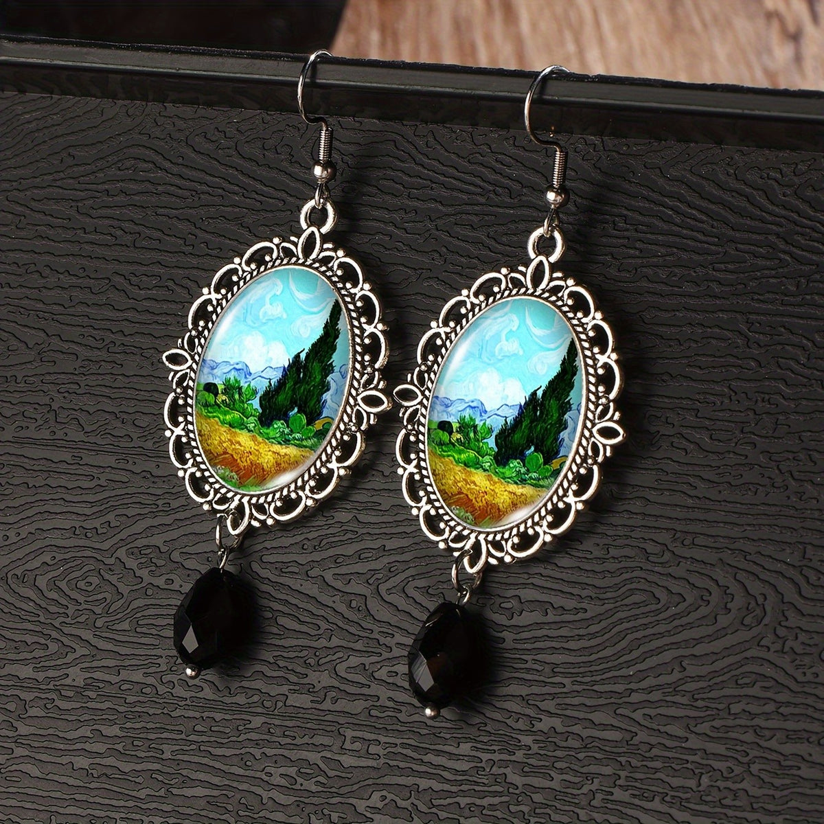 Swirling Night Sky Oval Earrings